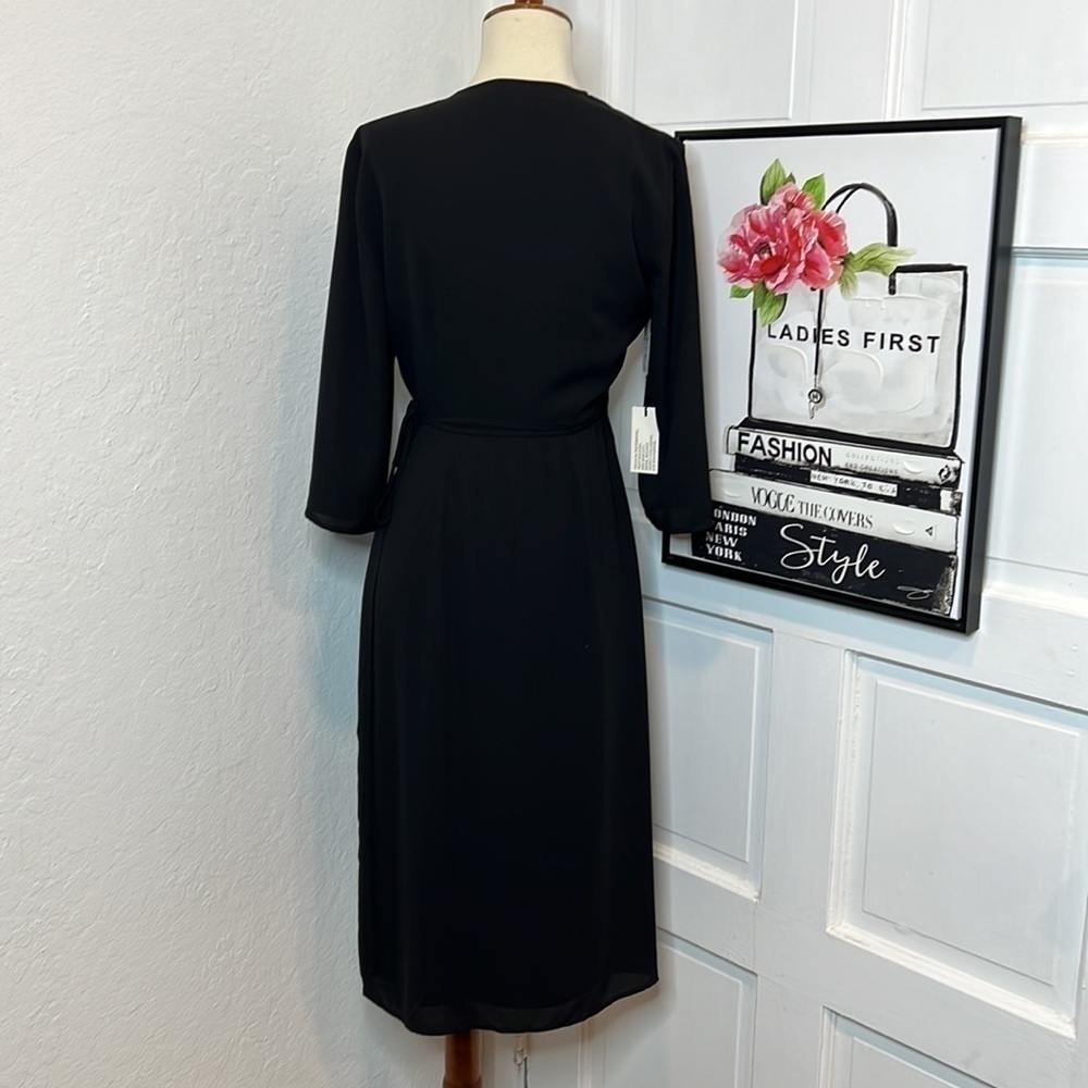 NWT Aritzia Babaton Theo Black Midi Wrap Dress Size XS - Picture 4 of 9